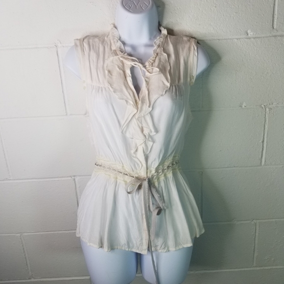 Free People ivory button ruffle blouse - Picture 3 of 10